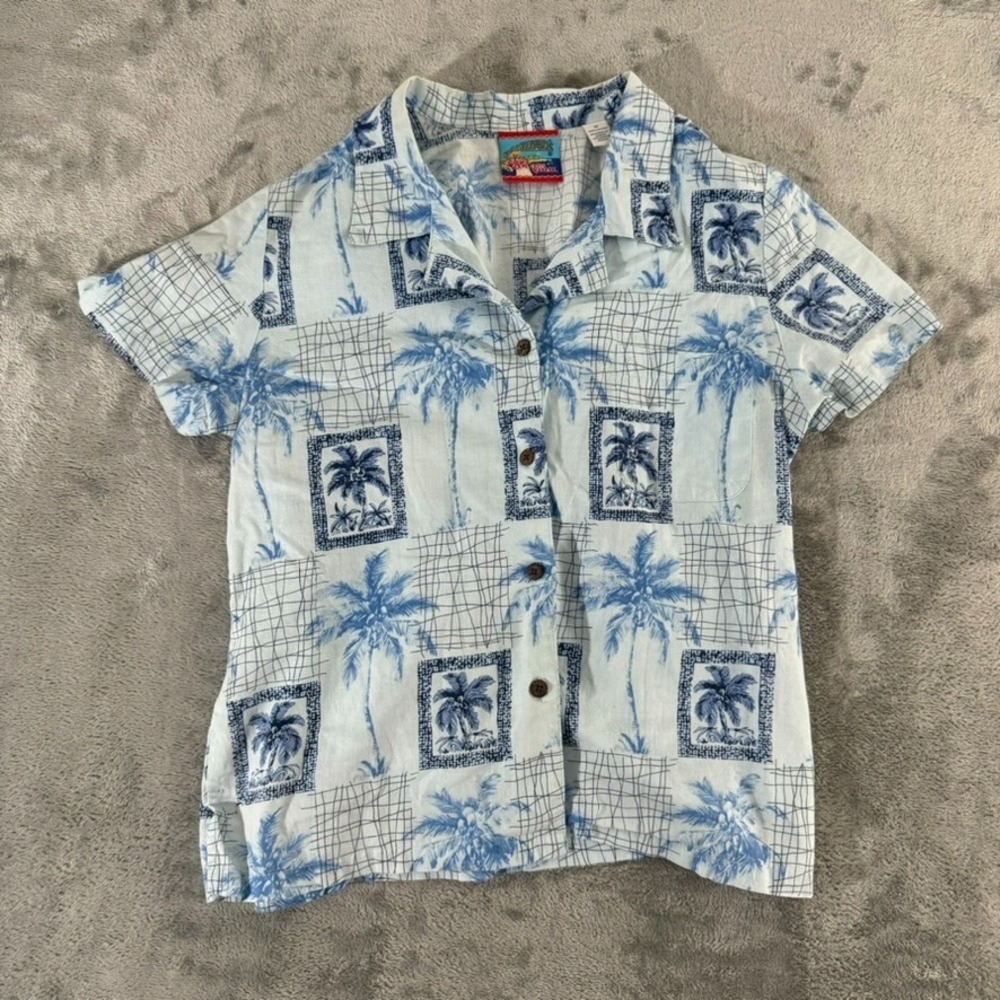 Reyn Spooner Shirt Womens Medium Blue Joe Kealohas‎ Hawaiian Floral Short Sleeve